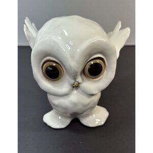 Vtg Freeman Mcfarlin Pottery White Owl Figurine Big Eyes Ceramic MCM USA 5" READ